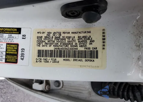 2010 Toyota Corolla Base z USA, uszkodzony, nr VIN 1NXBU4EE5AZ165346